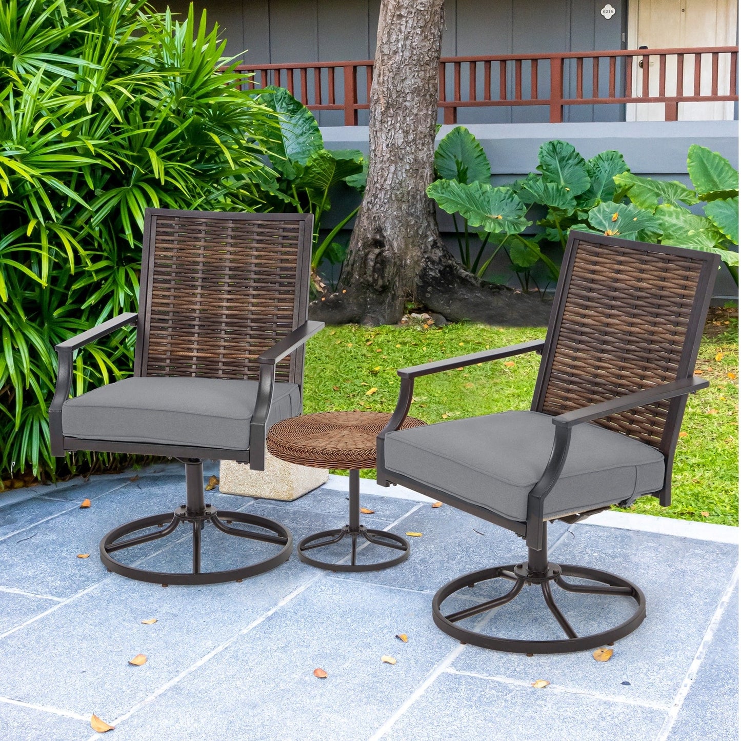 EROMMY Swivel Patio Dining Chairs Set of 2, Outdoor Wicker Aluminum Swivel ChairSwivel Rocker with All-Weather Aluminum Frame