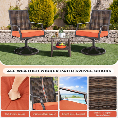 EROMMY Swivel Patio Dining Chairs Set of 2, Outdoor Wicker Aluminum Swivel ChairSwivel Rocker with All-Weather Aluminum Frame