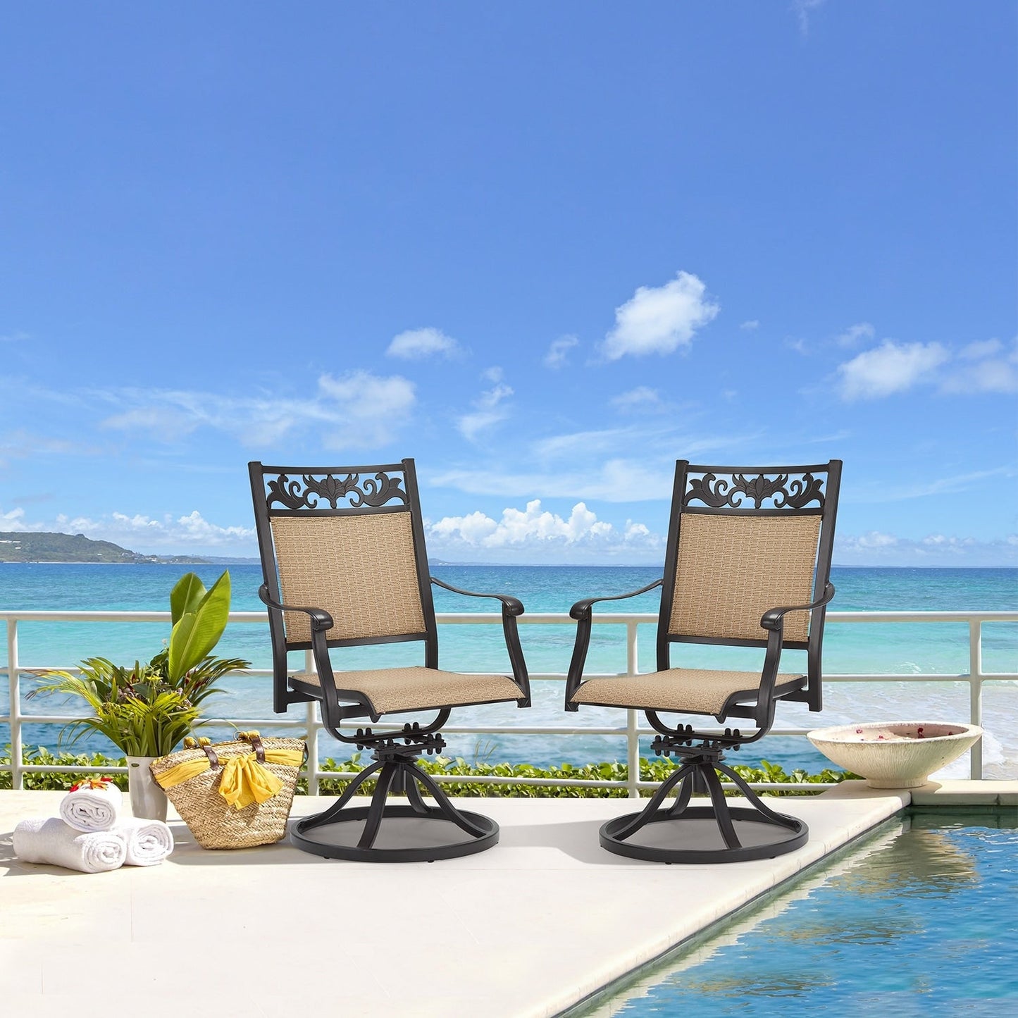 EROMMY Swivel Patio Dining Chairs Set of 2, Outdoor Wicker Aluminum Swivel ChairSwivel Rocker with All-Weather Aluminum Frame