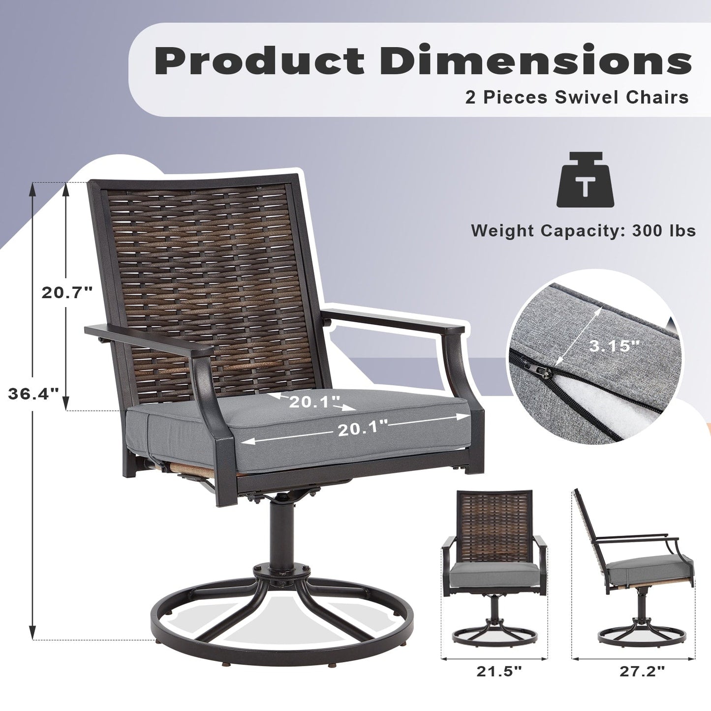EROMMY Swivel Patio Dining Chairs Set of 2, Outdoor Wicker Aluminum Swivel ChairSwivel Rocker with All-Weather Aluminum Frame