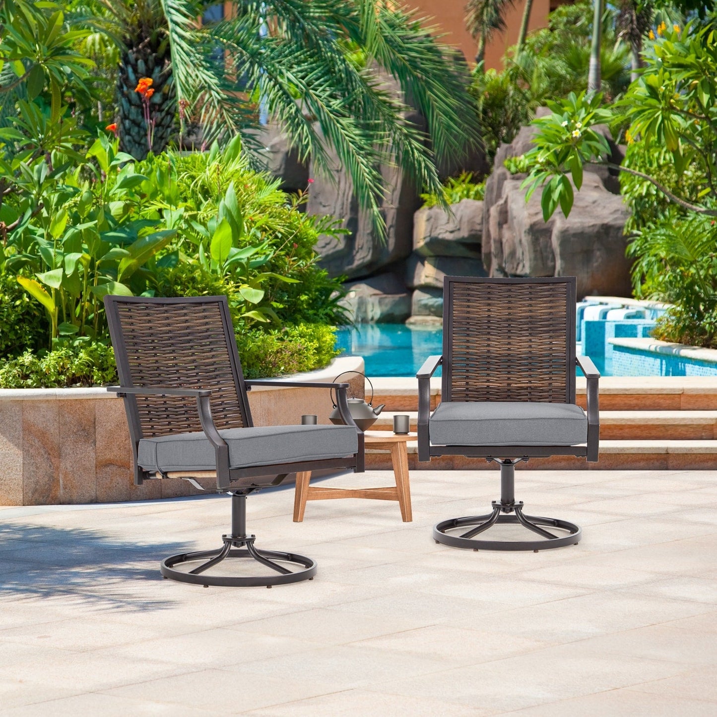 EROMMY Swivel Patio Dining Chairs Set of 2, Outdoor Wicker Aluminum Swivel ChairSwivel Rocker with All-Weather Aluminum Frame