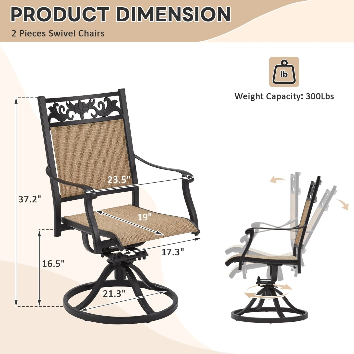 EROMMY Swivel Patio Dining Chairs Set of 2, Outdoor Wicker Aluminum Swivel ChairSwivel Rocker with All-Weather Aluminum Frame