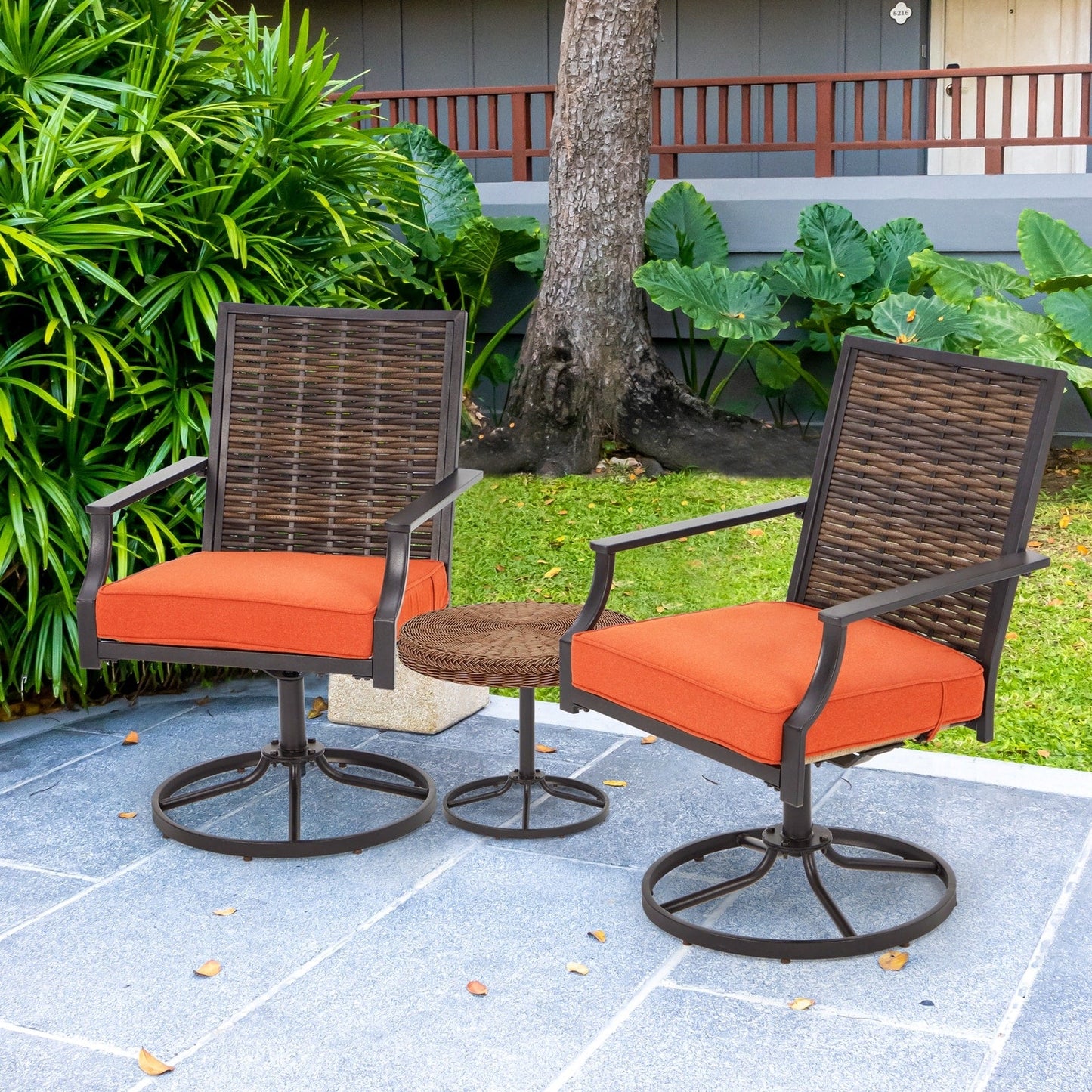 EROMMY Swivel Patio Dining Chairs Set of 2, Outdoor Wicker Aluminum Swivel ChairSwivel Rocker with All-Weather Aluminum Frame