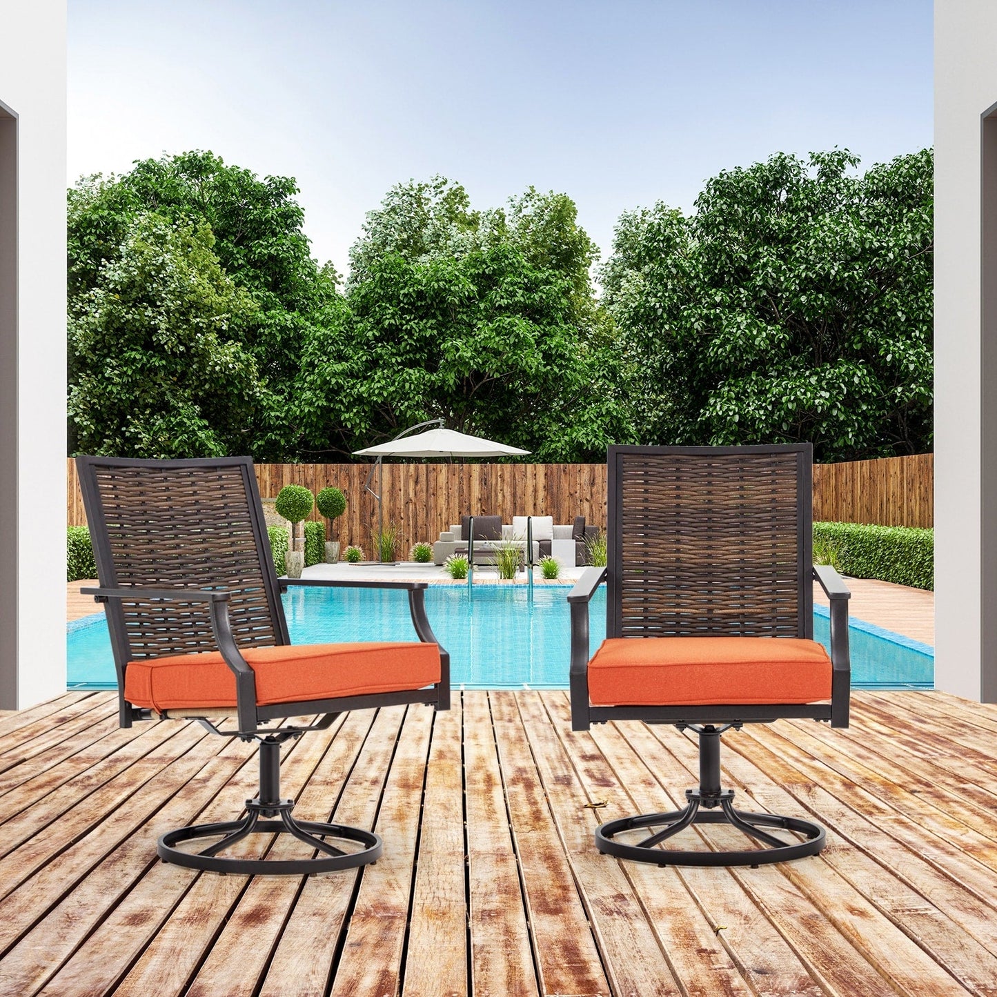 EROMMY Swivel Patio Dining Chairs Set of 2, Outdoor Wicker Aluminum Swivel ChairSwivel Rocker with All-Weather Aluminum Frame