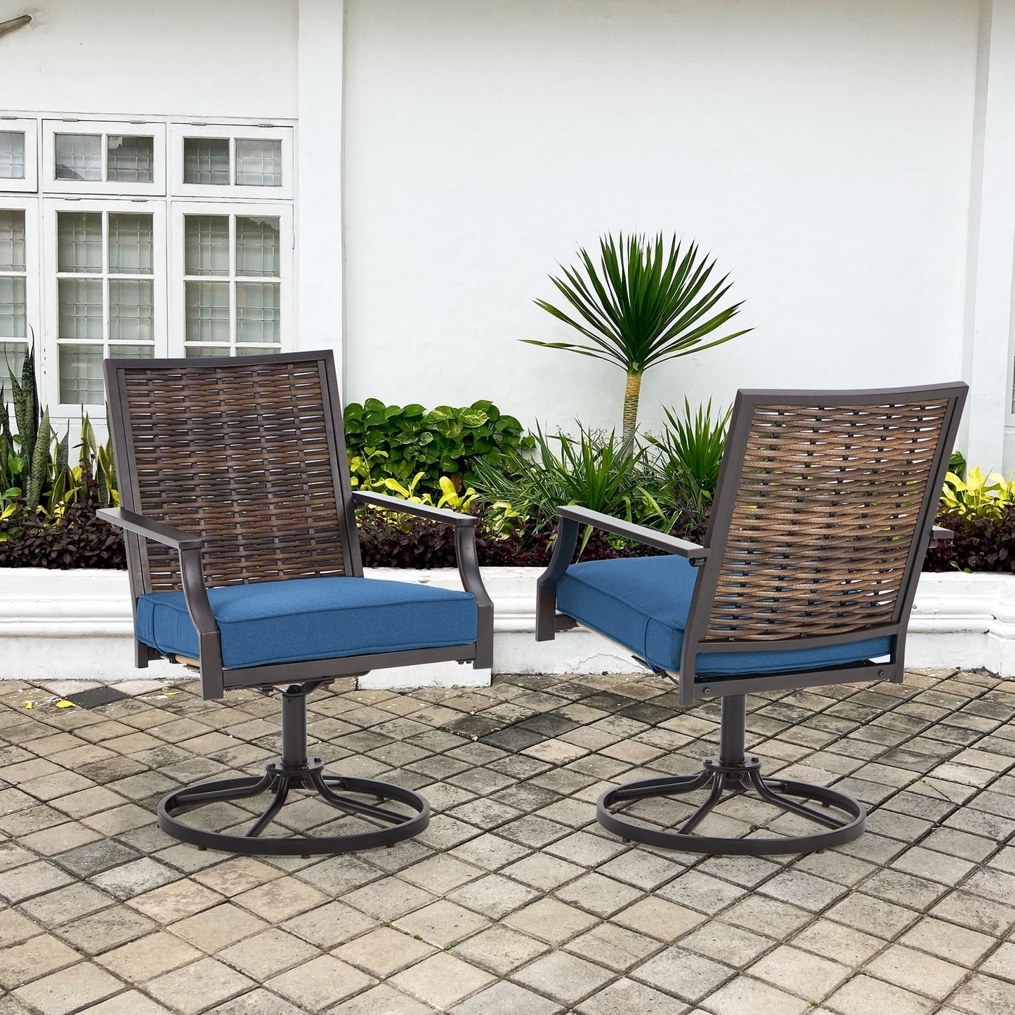 EROMMY Swivel Patio Dining Chairs Set of 2, Outdoor Wicker Aluminum Swivel ChairSwivel Rocker with All-Weather Aluminum Frame