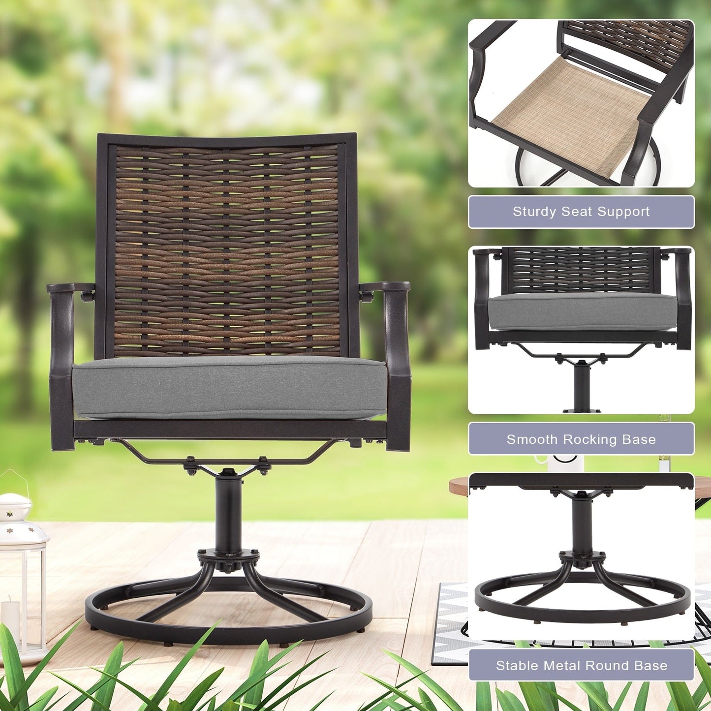 EROMMY Swivel Patio Dining Chairs Set of 2, Outdoor Wicker Aluminum Swivel ChairSwivel Rocker with All-Weather Aluminum Frame