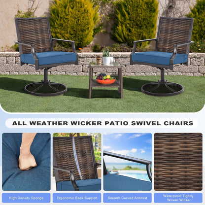 EROMMY Swivel Patio Dining Chairs Set of 2, Outdoor Wicker Aluminum Swivel ChairSwivel Rocker with All-Weather Aluminum Frame
