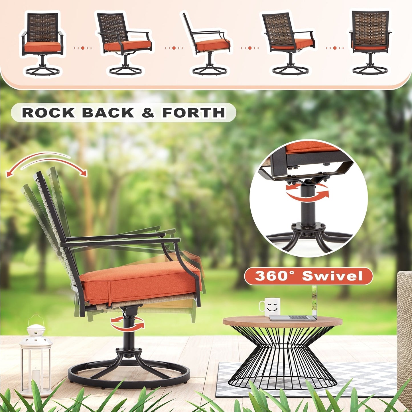 EROMMY Swivel Patio Dining Chairs Set of 2, Outdoor Wicker Aluminum Swivel ChairSwivel Rocker with All-Weather Aluminum Frame