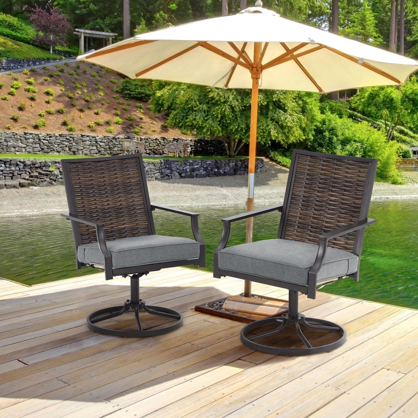 EROMMY Swivel Patio Dining Chairs Set of 2, Outdoor Wicker Aluminum Swivel ChairSwivel Rocker with All-Weather Aluminum Frame