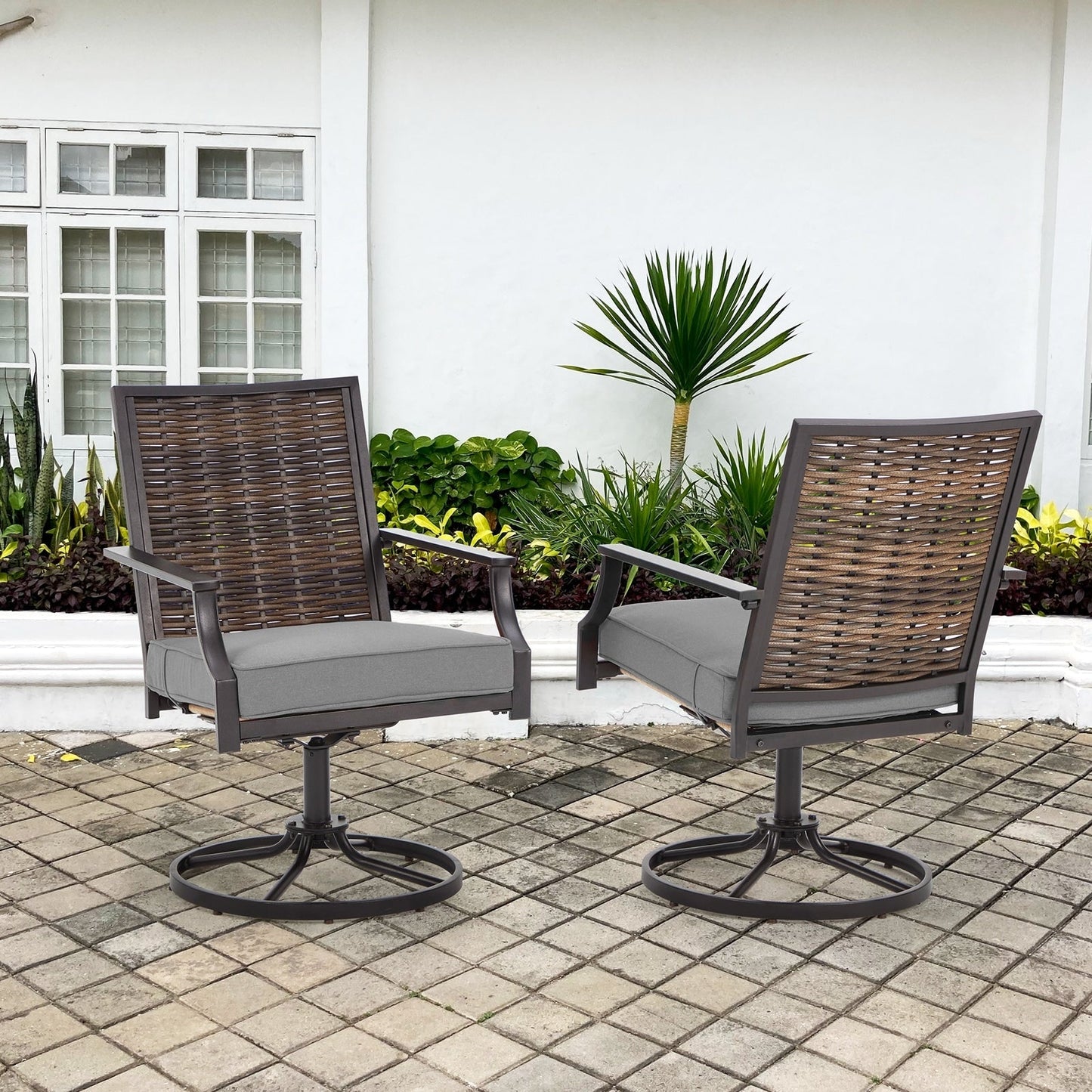 EROMMY Swivel Patio Dining Chairs Set of 2, Outdoor Wicker Aluminum Swivel ChairSwivel Rocker with All-Weather Aluminum Frame