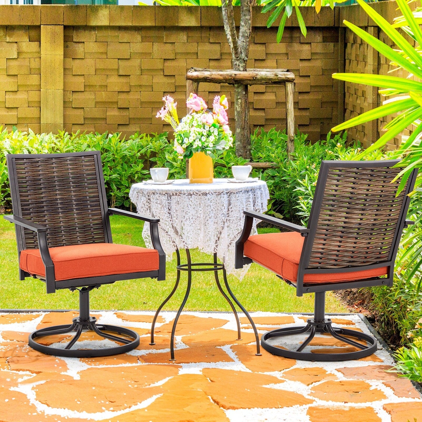 EROMMY Swivel Patio Dining Chairs Set of 2, Outdoor Wicker Aluminum Swivel ChairSwivel Rocker with All-Weather Aluminum Frame
