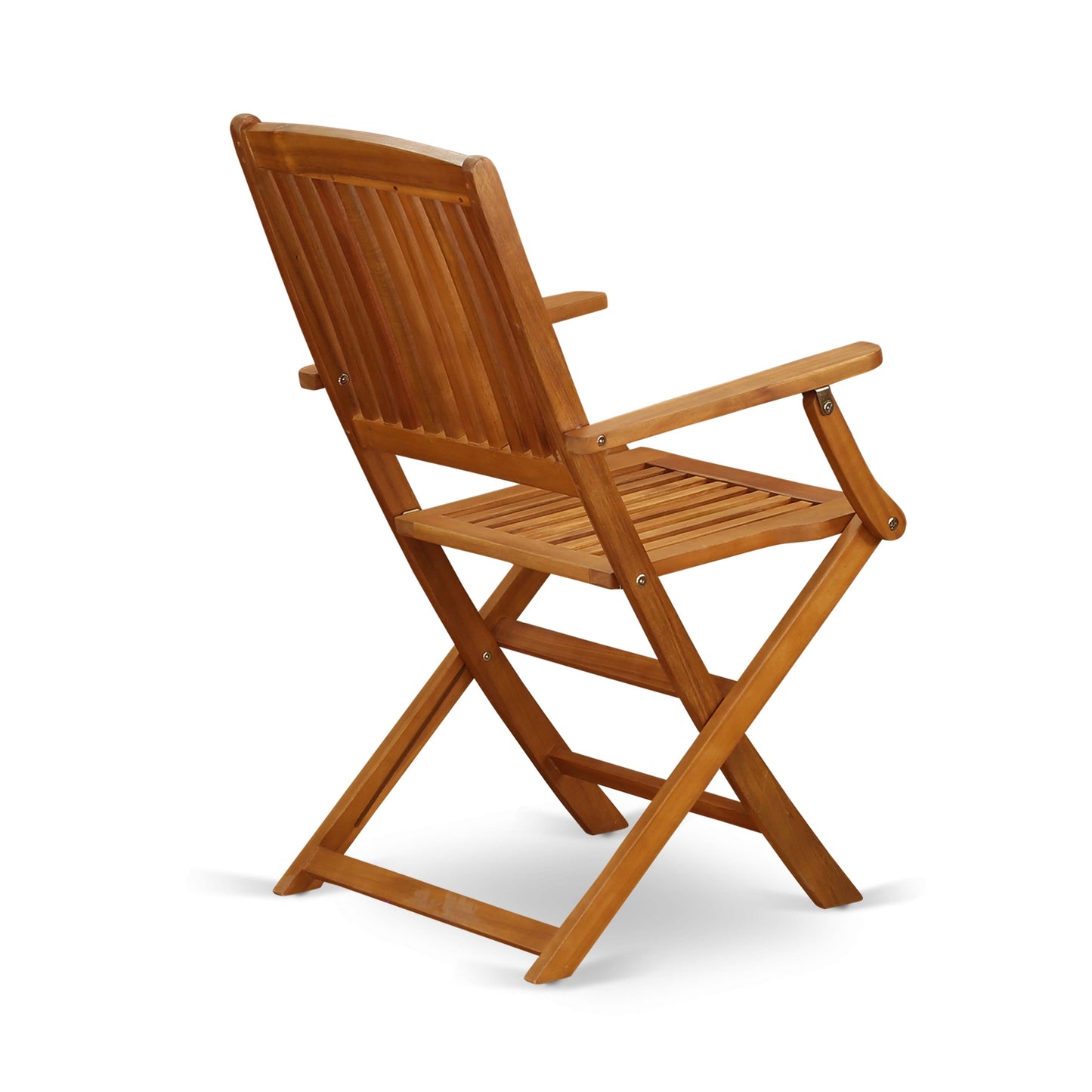 East West Furniture Outdoor Patio Dining Sets- an Oval Acacia Wood Table and Folding Arm Chairs, Natural Oil (Pieces Options)