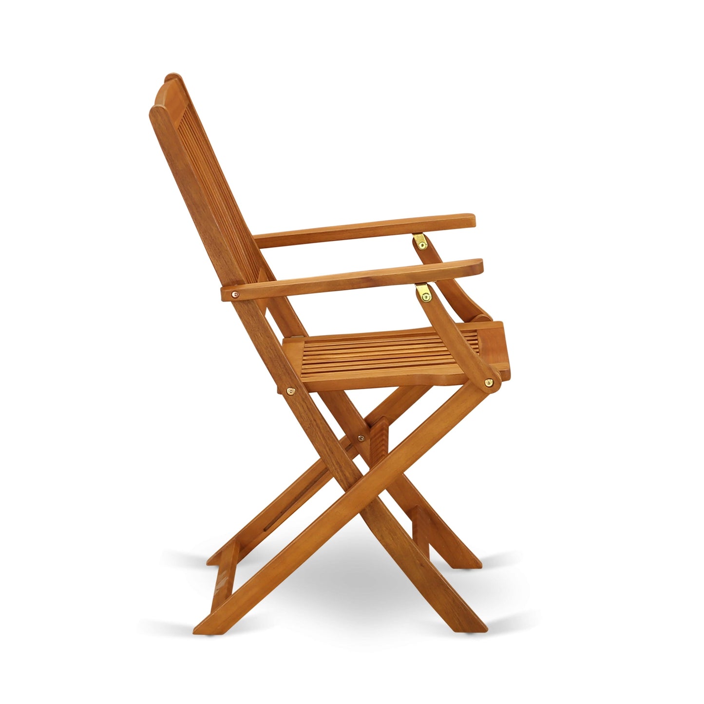 East West Furniture Outdoor Patio Dining Sets- an Oval Acacia Wood Table and Folding Arm Chairs, Natural Oil (Pieces Options)
