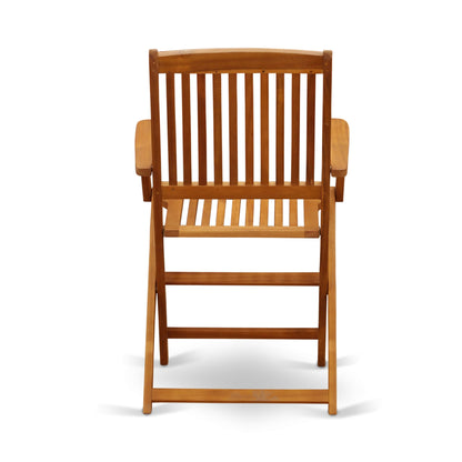 East West Furniture Outdoor Patio Dining Sets- an Oval Acacia Wood Table and Folding Arm Chairs, Natural Oil (Pieces Options)