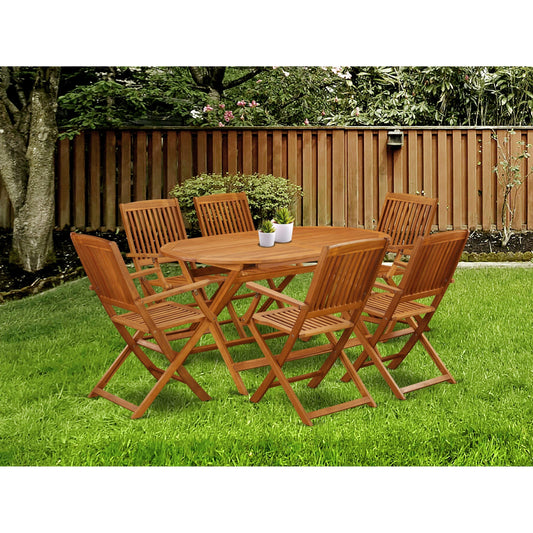 East West Furniture Patio Bistro Dining Furniture Set- Acacia Wood Table and 4 Folding Arm Chairs, Natural Oil (Pieces Options)