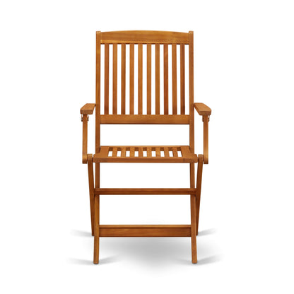 East West Furniture Patio Bistro Dining Furniture Set- Acacia Wood Table and 4 Folding Arm Chairs, Natural Oil (Pieces Options)