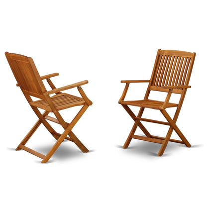 East West Furniture Patio Bistro Dining Furniture Set- Acacia Wood Table and 4 Folding Arm Chairs, Natural Oil (Pieces Options)