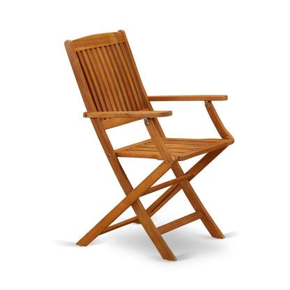 East West Furniture Patio Bistro Dining Furniture Set- Acacia Wood Table and 4 Folding Arm Chairs, Natural Oil (Pieces Options)