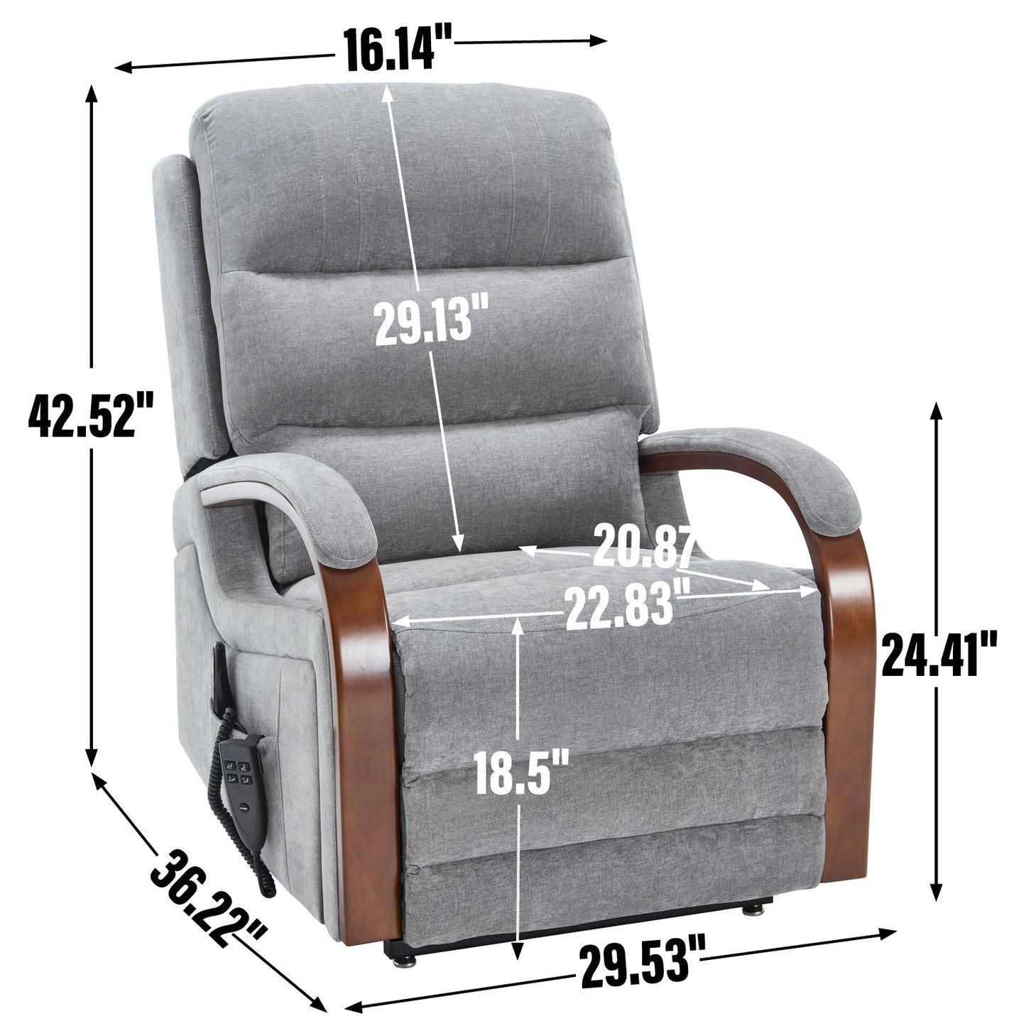 Electric Chenille Lift Recliner with Dual Motors, Infinite Recline Positions, Heat & 8-Point Massage, Solid Wood Armrests