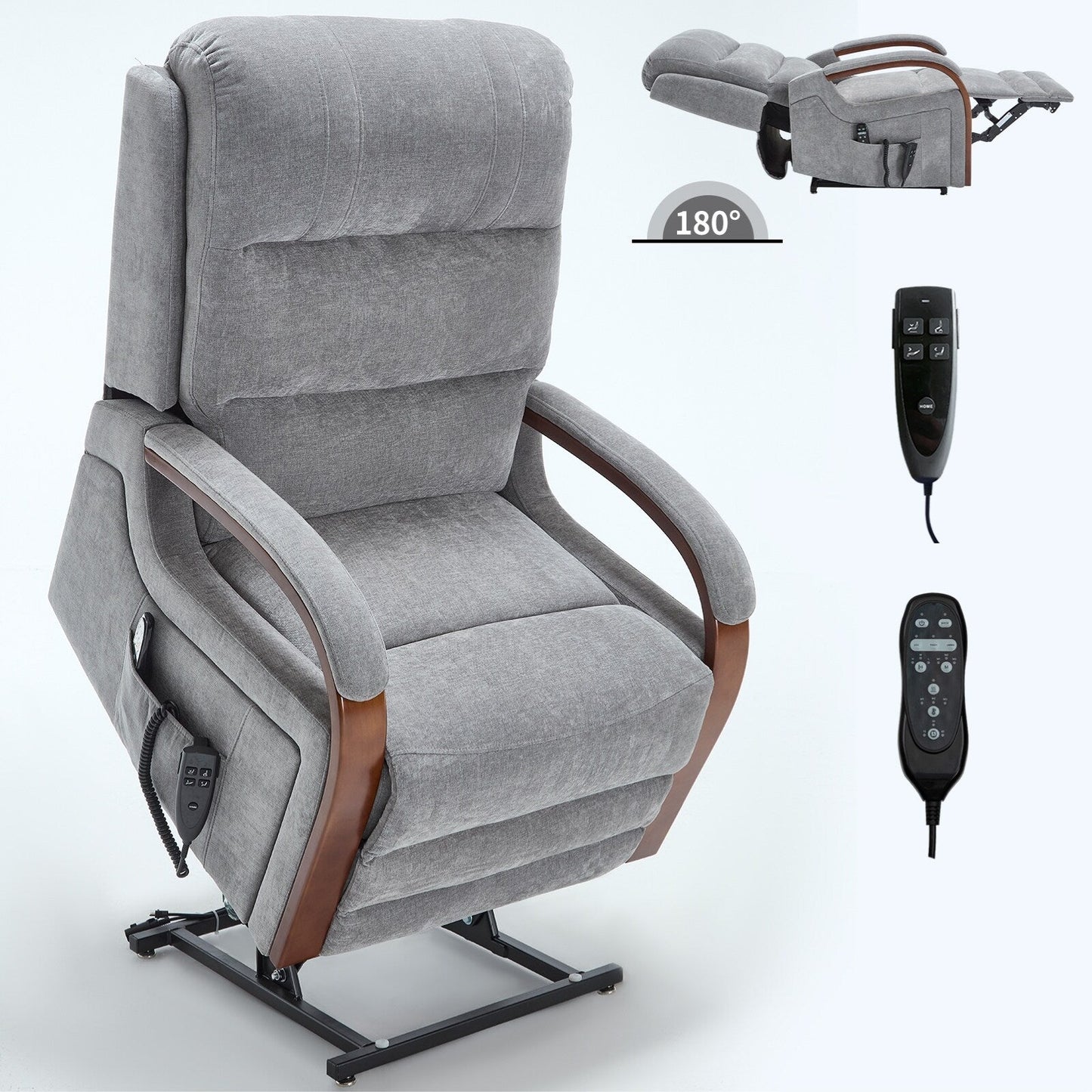 Electric Chenille Lift Recliner with Dual Motors, Infinite Recline Positions, Heat & 8-Point Massage, Solid Wood Armrests