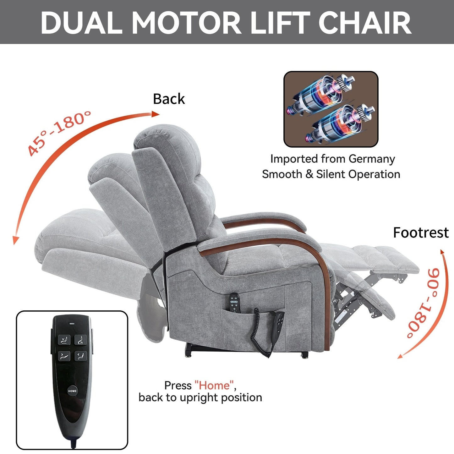 Electric Chenille Lift Recliner with Dual Motors, Infinite Recline Positions, Heat & 8-Point Massage, Solid Wood Armrests