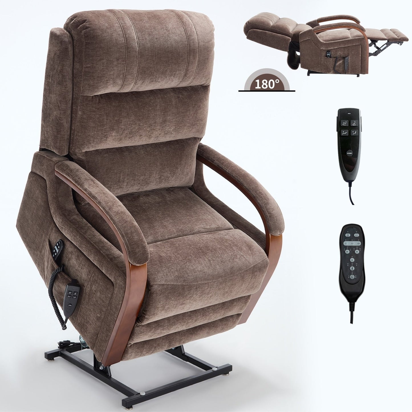 Electric Chenille Lift Recliner with Dual Motors, Infinite Recline Positions, Heat & 8-Point Massage, Solid Wood Armrests