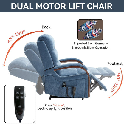 Electric Chenille Lift Recliner with Dual Motors, Infinite Recline Positions, Heat & 8-Point Massage, Solid Wood Armrests