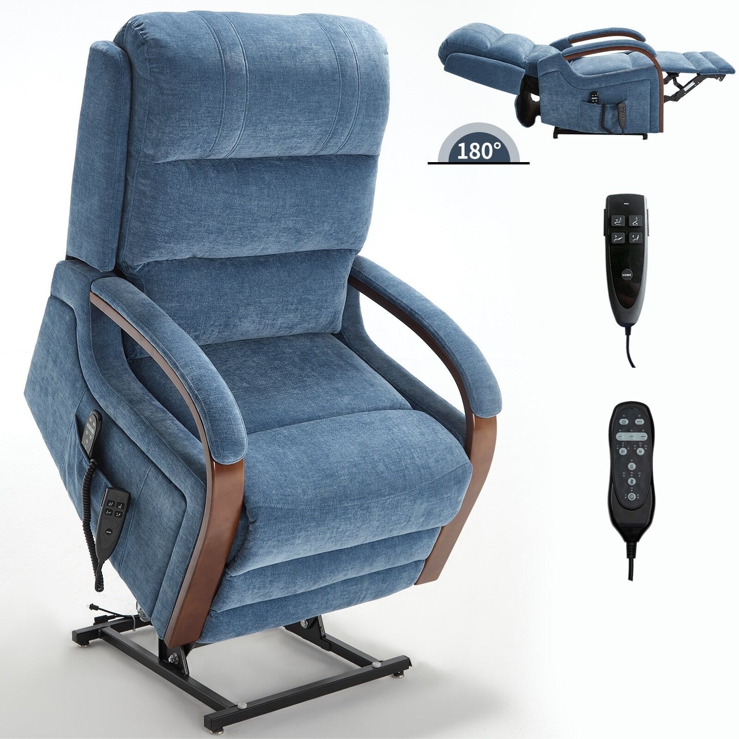 Electric Chenille Lift Recliner with Dual Motors, Infinite Recline Positions, Heat & 8-Point Massage, Solid Wood Armrests