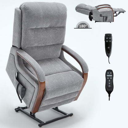 Electric Chenille Lift Recliner with Dual Motors, Infinite Recline Positions, Heat & 8-Point Massage, Solid Wood Armrests