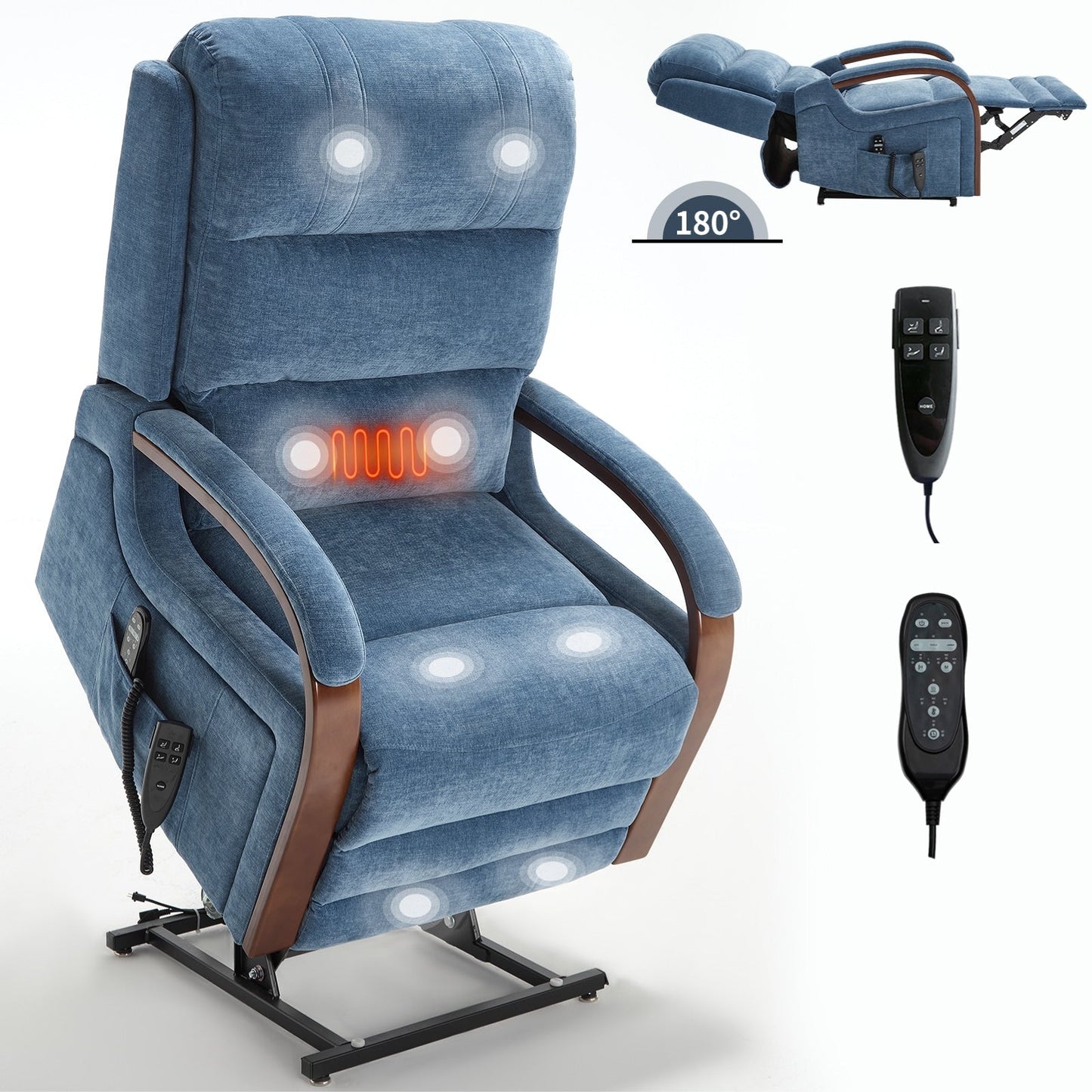 Electric Chenille Lift Recliner with Dual Motors, Infinite Recline Positions, Heat & 8-Point Massage, Solid Wood Armrests