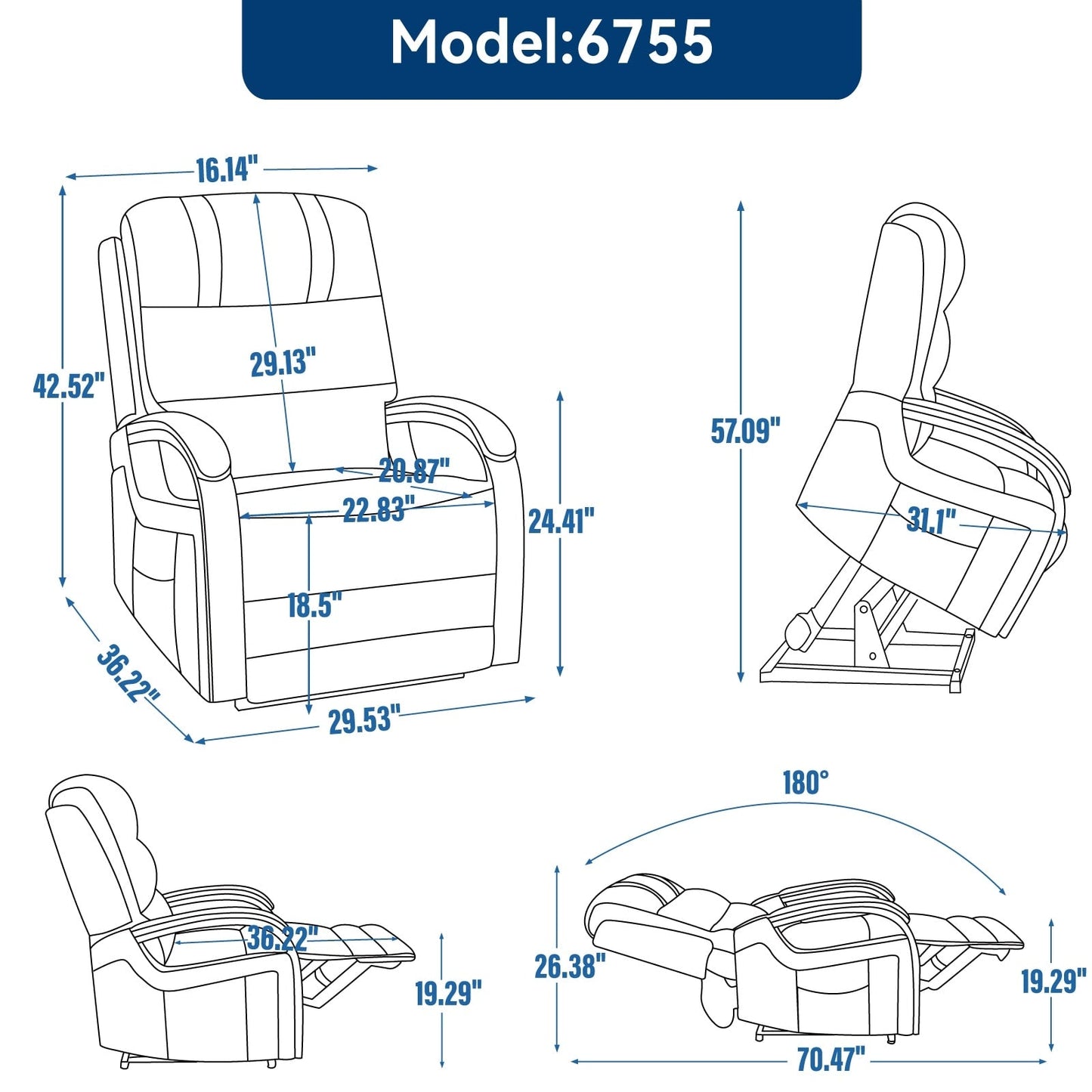 Electric Chenille Lift Recliner with Dual Motors, Infinite Recline Positions, Heat & 8-Point Massage, Solid Wood Armrests