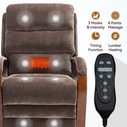 Electric Chenille Lift Recliner with Dual Motors, Infinite Recline Positions, Heat & 8-Point Massage, Solid Wood Armrests