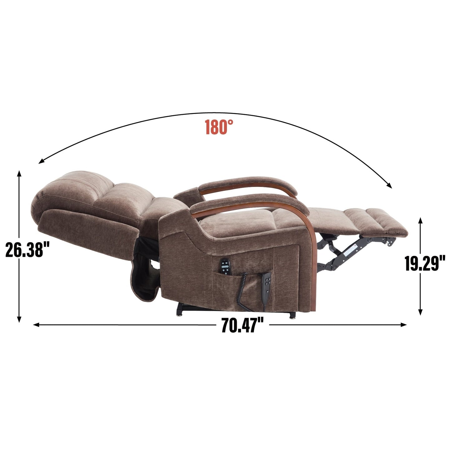 Electric Chenille Lift Recliner with Dual Motors, Infinite Recline Positions, Heat & 8-Point Massage, Solid Wood Armrests