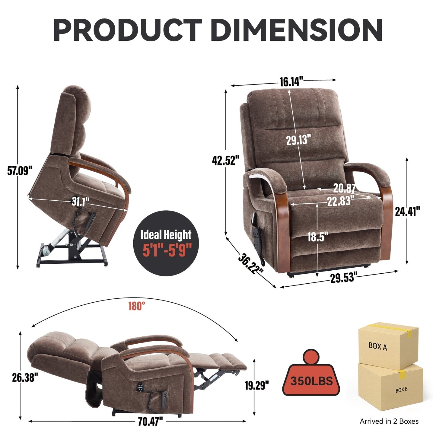 Electric Chenille Lift Recliner with Dual Motors, Infinite Recline Positions, Heat & 8-Point Massage, Solid Wood Armrests