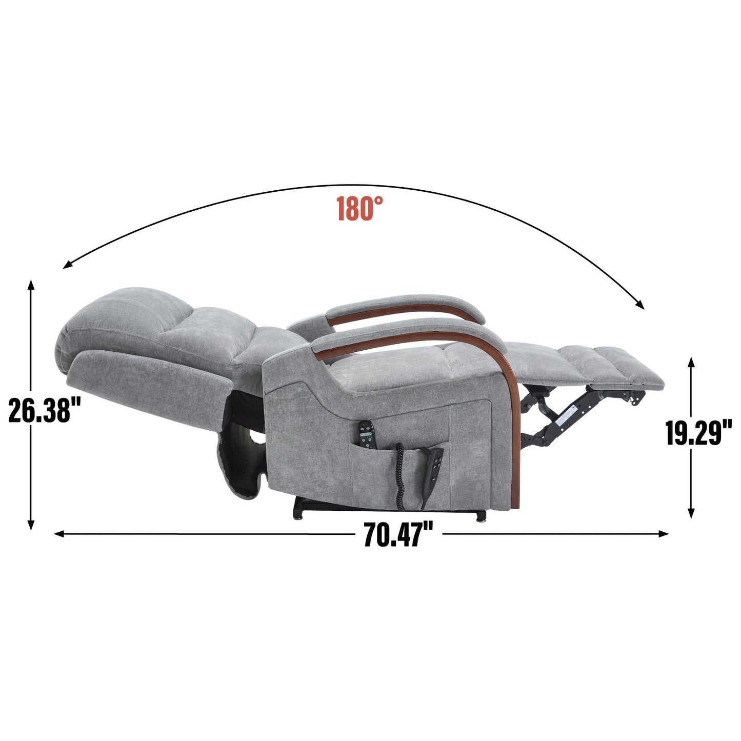 Electric Chenille Lift Recliner with Dual Motors, Infinite Recline Positions, Heat & 8-Point Massage, Solid Wood Armrests