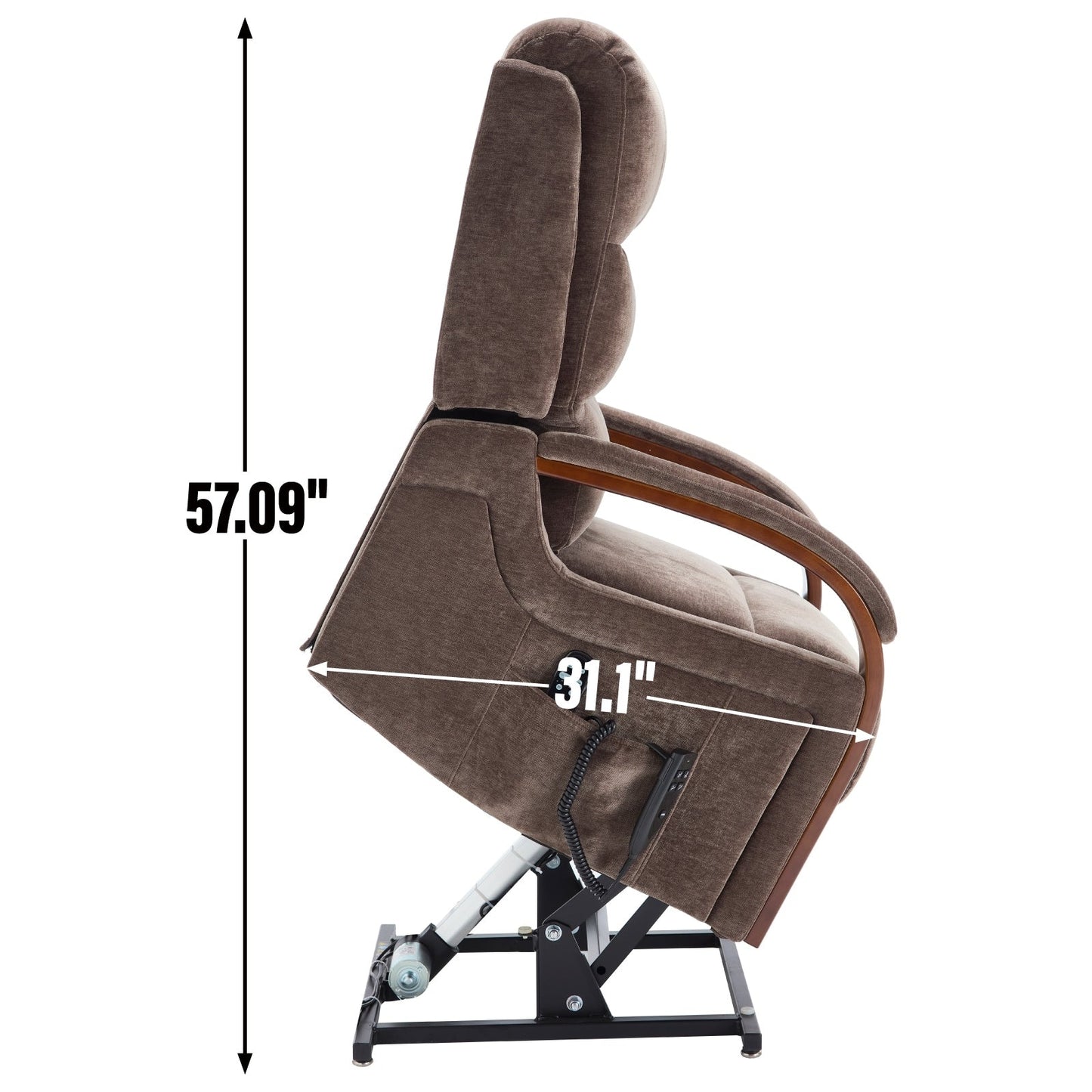 Electric Chenille Lift Recliner with Dual Motors, Infinite Recline Positions, Heat & 8-Point Massage, Solid Wood Armrests