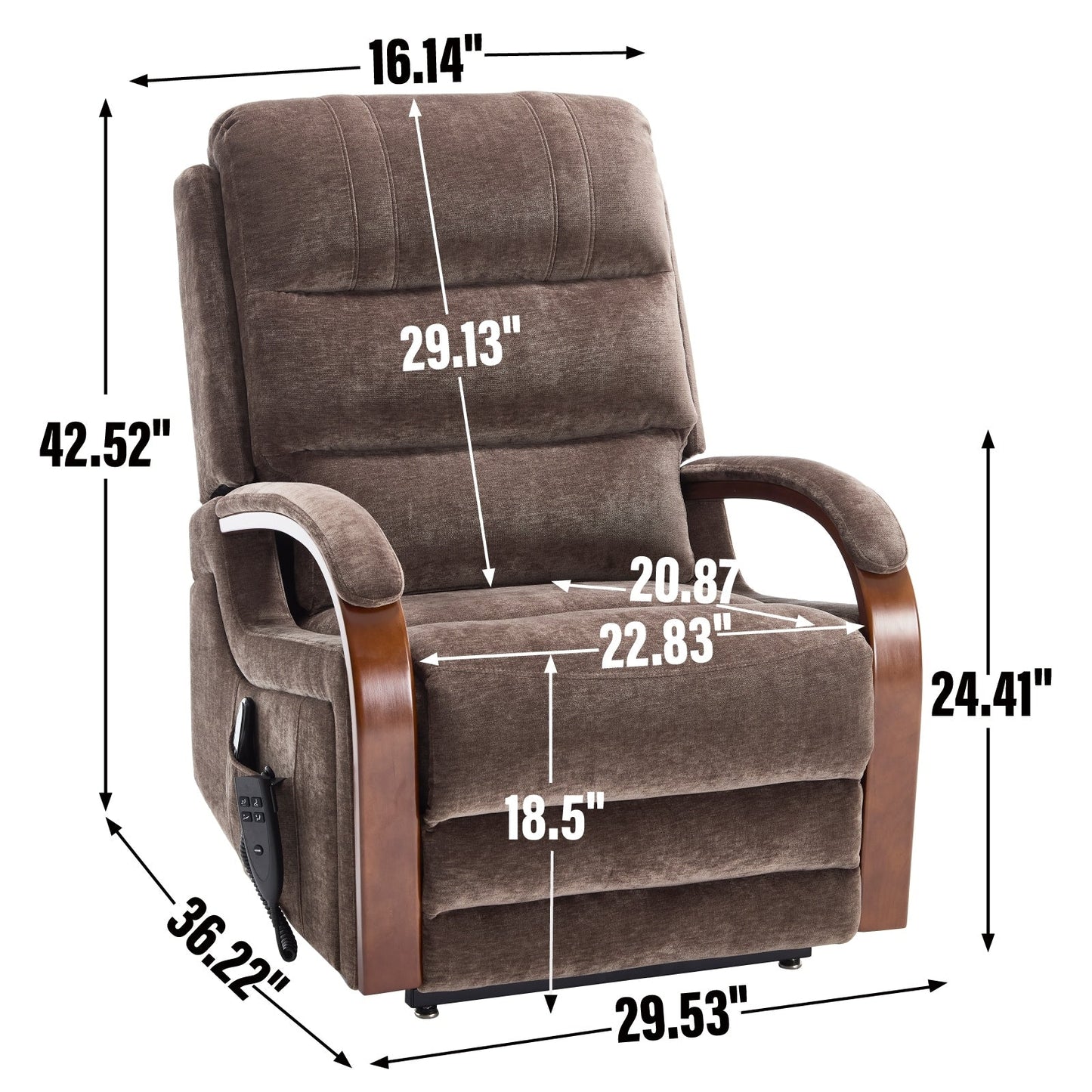 Electric Chenille Lift Recliner with Dual Motors, Infinite Recline Positions, Heat & 8-Point Massage, Solid Wood Armrests