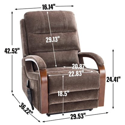 Electric Chenille Lift Recliner with Dual Motors, Infinite Recline Positions, Heat & 8-Point Massage, Solid Wood Armrests