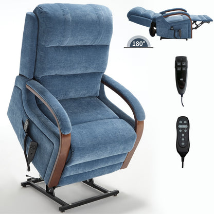Electric Chenille Lift Recliner with Dual Motors, Infinite Recline Positions, Heat & 8-Point Massage, Solid Wood Armrests