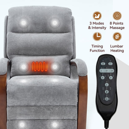 Electric Chenille Lift Recliner with Dual Motors, Infinite Recline Positions, Heat & 8-Point Massage, Solid Wood Armrests