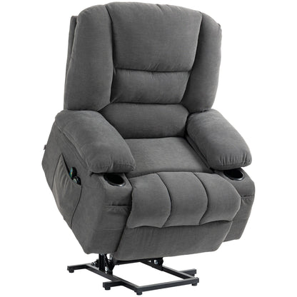 Electric Lift Massage Heating Recliner Single Fabric Sofa with Remote, Side Pockets and Cup Holders for Seniors