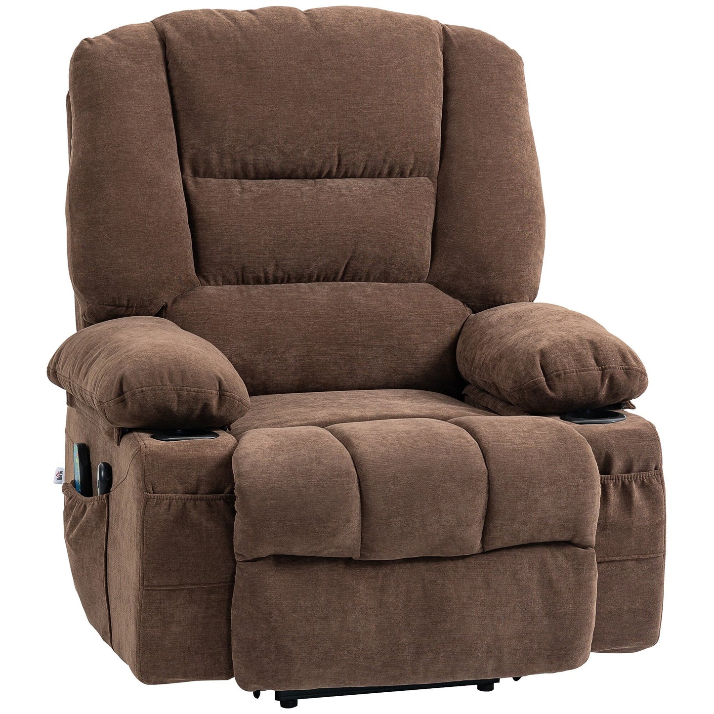 Electric Lift Massage Heating Recliner Single Fabric Sofa with Remote, Side Pockets and Cup Holders for Seniors