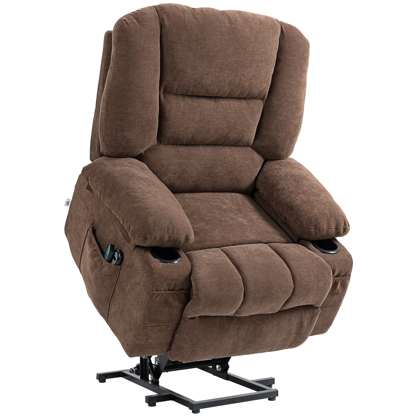 Electric Lift Massage Heating Recliner Single Fabric Sofa with Remote, Side Pockets and Cup Holders for Seniors
