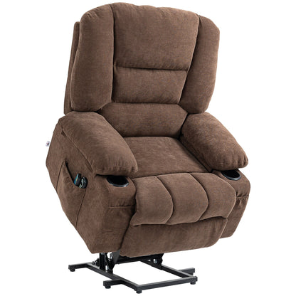 Electric Lift Massage Heating Recliner Single Fabric Sofa with Remote, Side Pockets and Cup Holders for Seniors