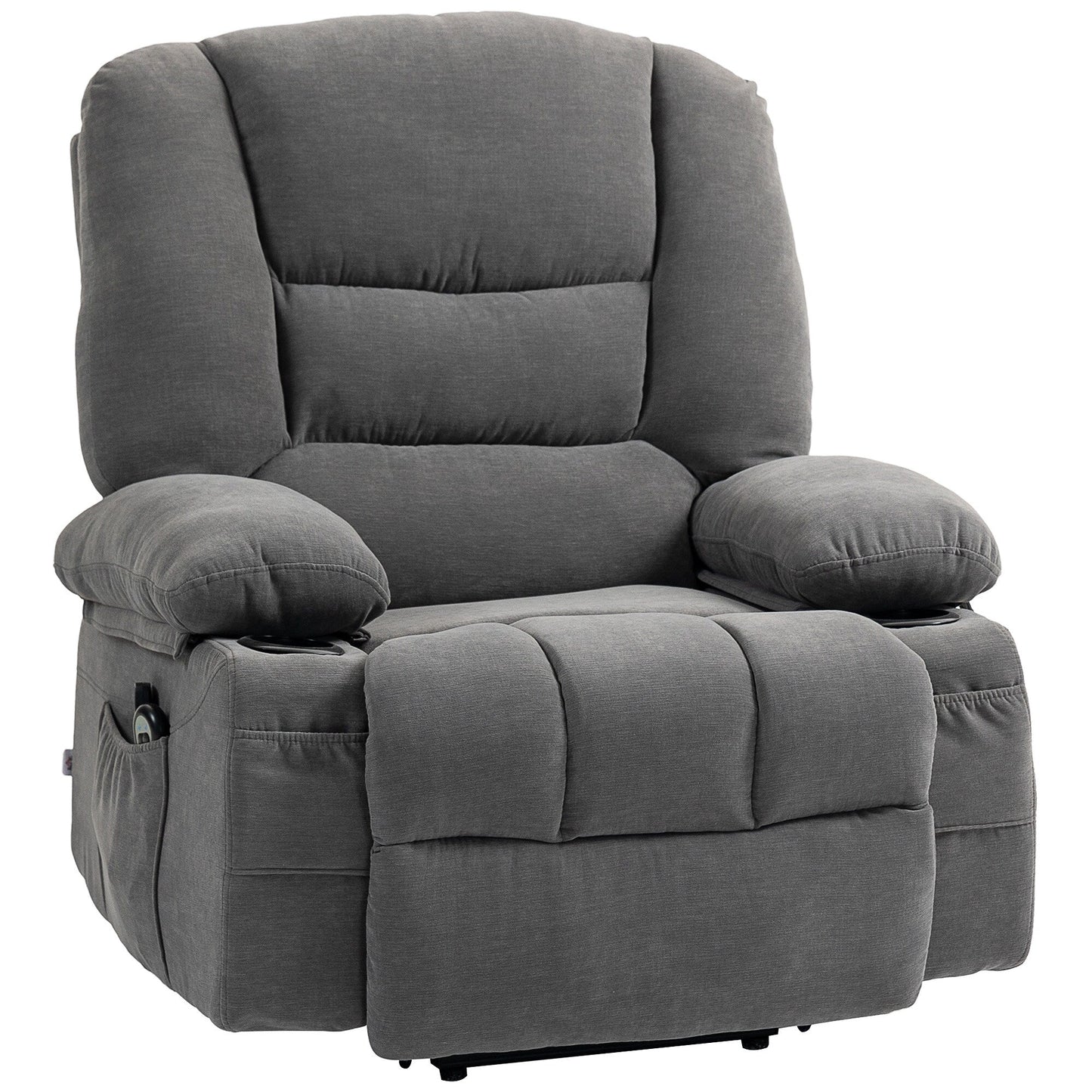 Electric Lift Massage Heating Recliner Single Fabric Sofa with Remote, Side Pockets and Cup Holders for Seniors