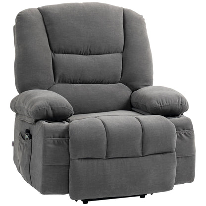 Electric Lift Massage Heating Recliner Single Fabric Sofa with Remote, Side Pockets and Cup Holders for Seniors