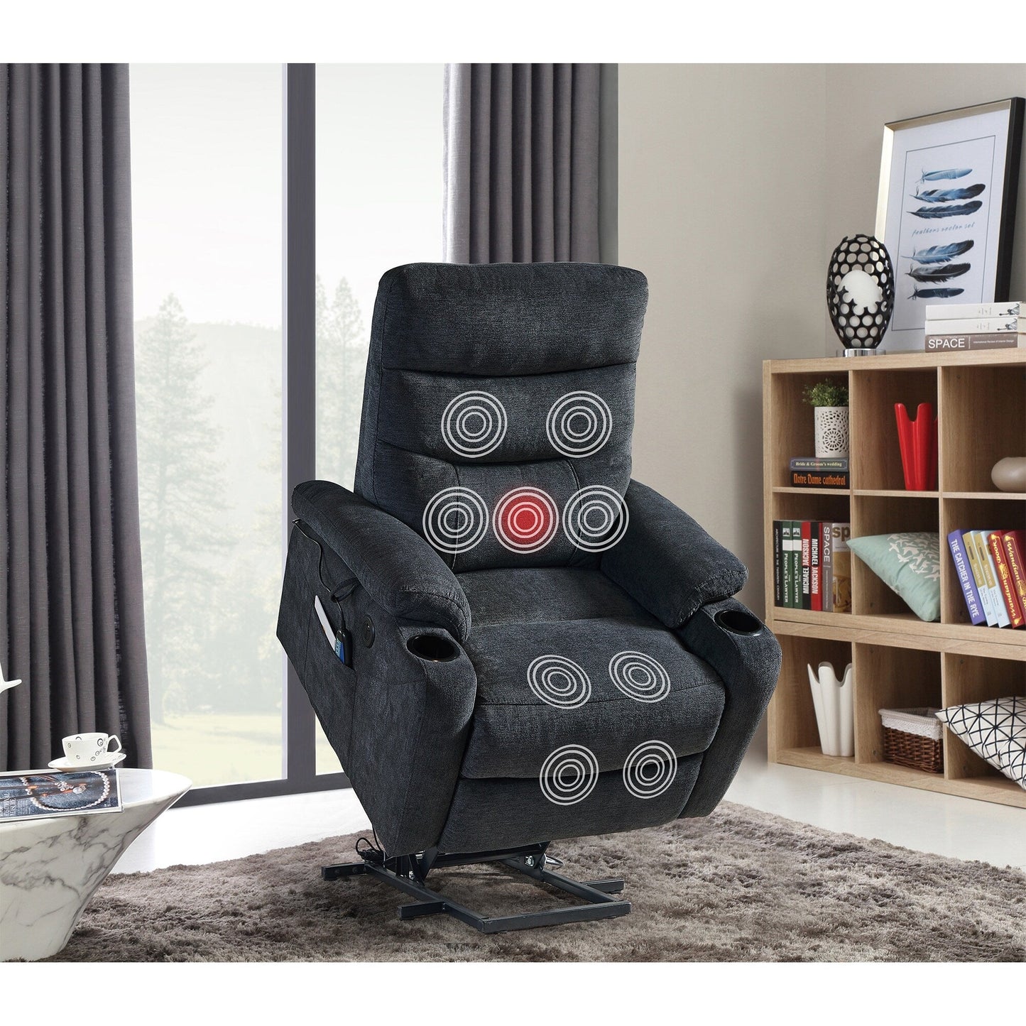 Electric Lift Massage Recliner with Lumbar Heat, 350?lbs & 45°-165° Recline