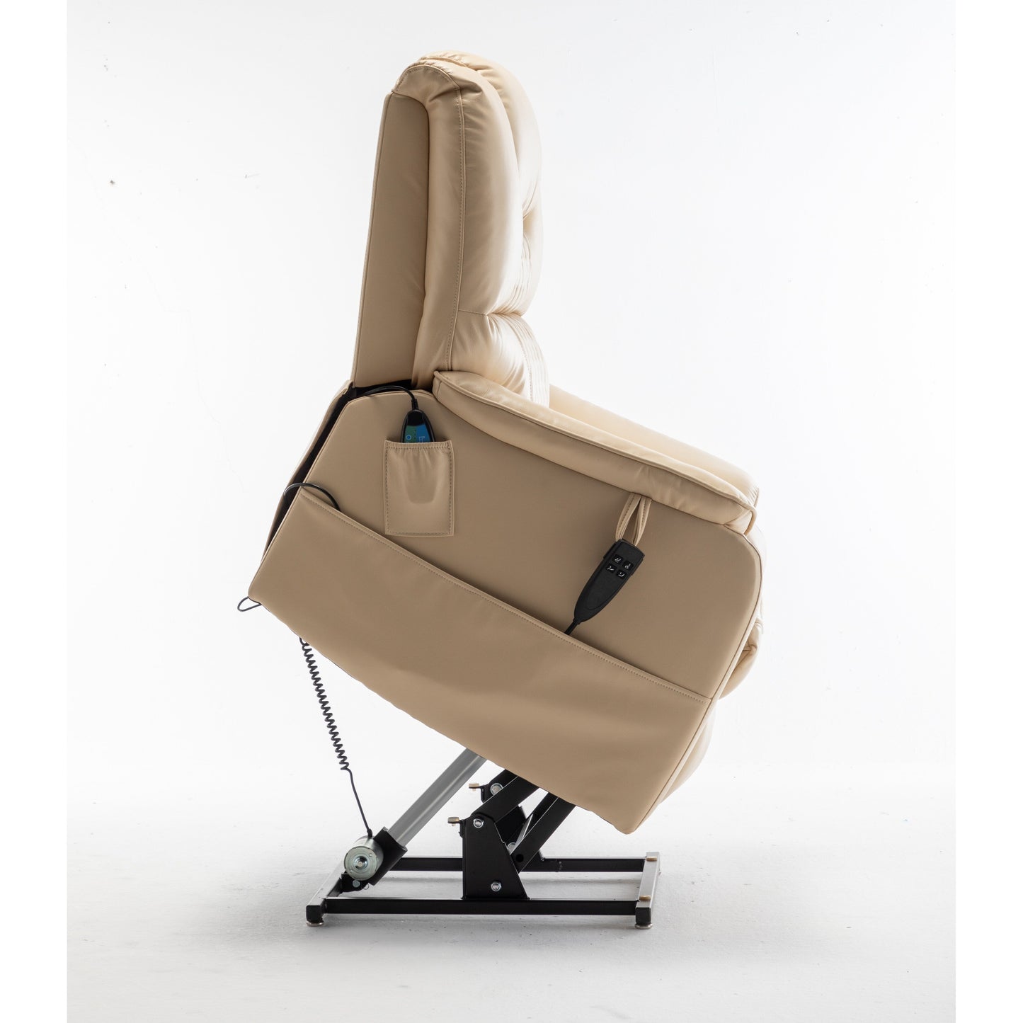 Electric Lift Recliner Chair for Elderly with 180Â° Full Recline, OKIN Motor, Wide Seat, and Side Pockets