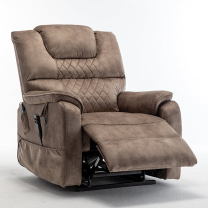 Electric Lift Recliner Chair for Elderly with 180Â° Full Recline, OKIN Motor, Wide Seat, and Side Pockets