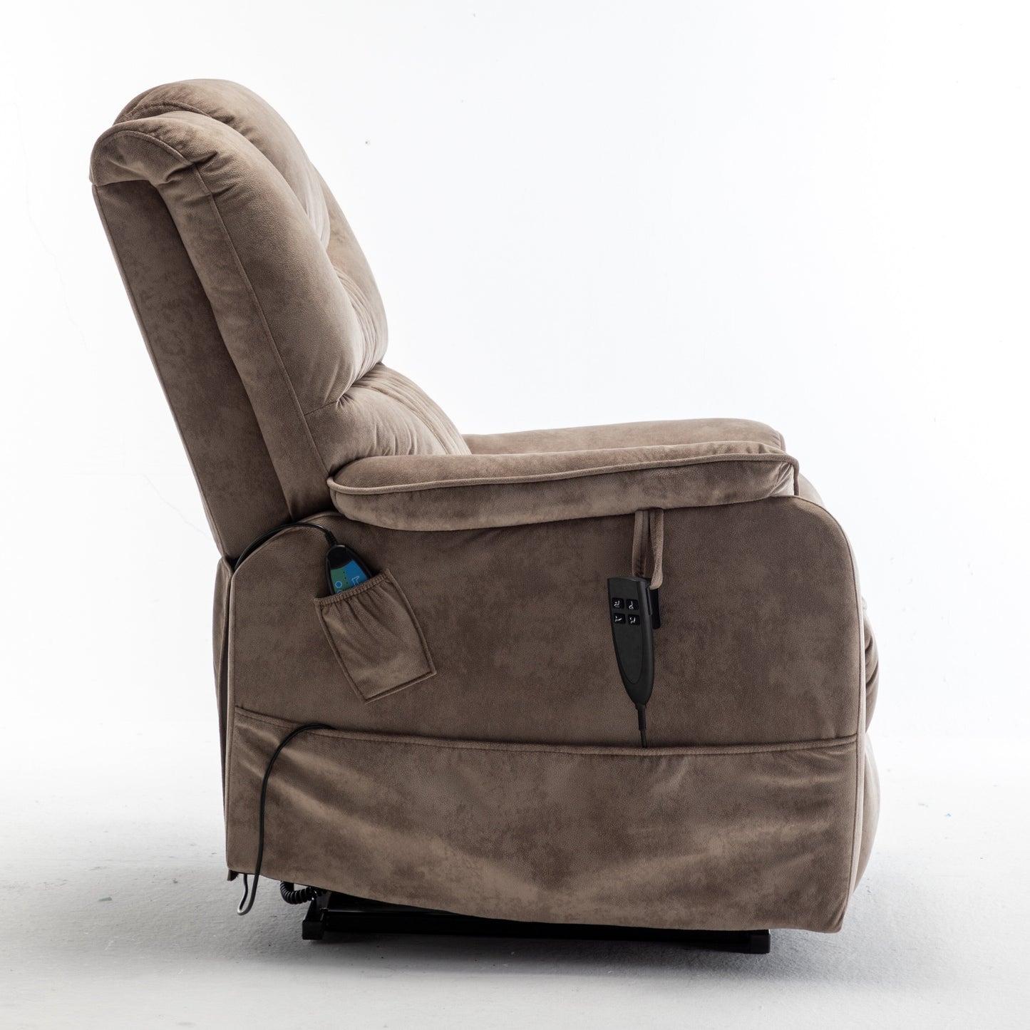 Electric Lift Recliner Chair for Elderly with 180Â° Full Recline, OKIN Motor, Wide Seat, and Side Pockets